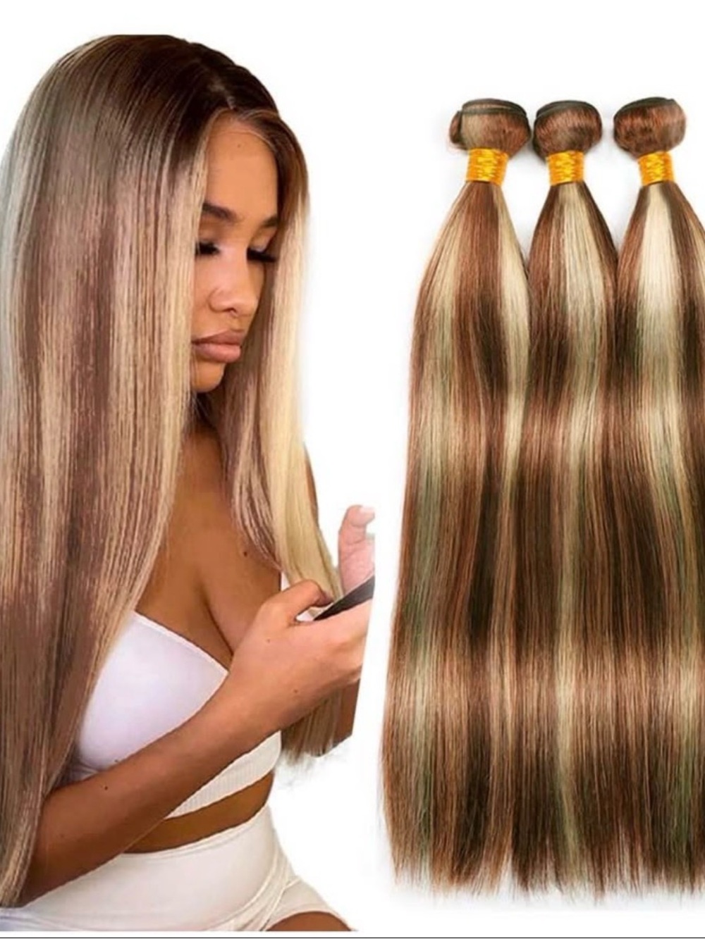 Sew in Straight 3 pack 22” p33/613 HUMAN HAIR RED BROWN  BLONDE extensions - NEW